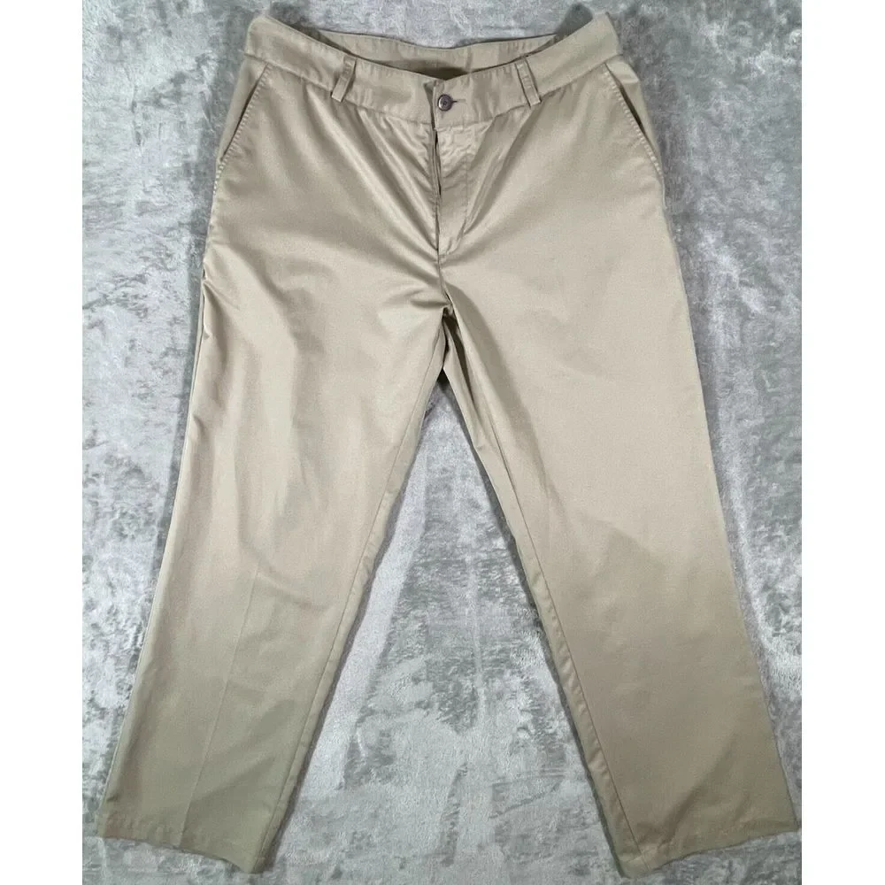 Adidas Clima-lite Golf Pants Mens Size 36x32 Black Flat‎ Front Beige Logo